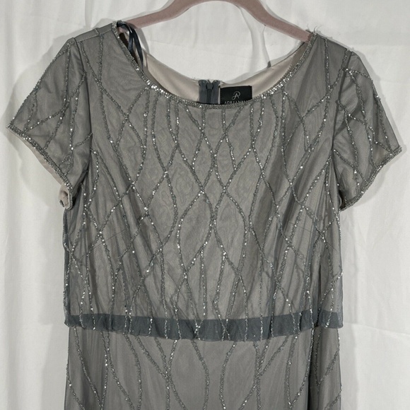 NEW Adrianna Papell [ 8 ] Beaded Blouson Gown in Pewter Silver‎ - Picture 6 of 12